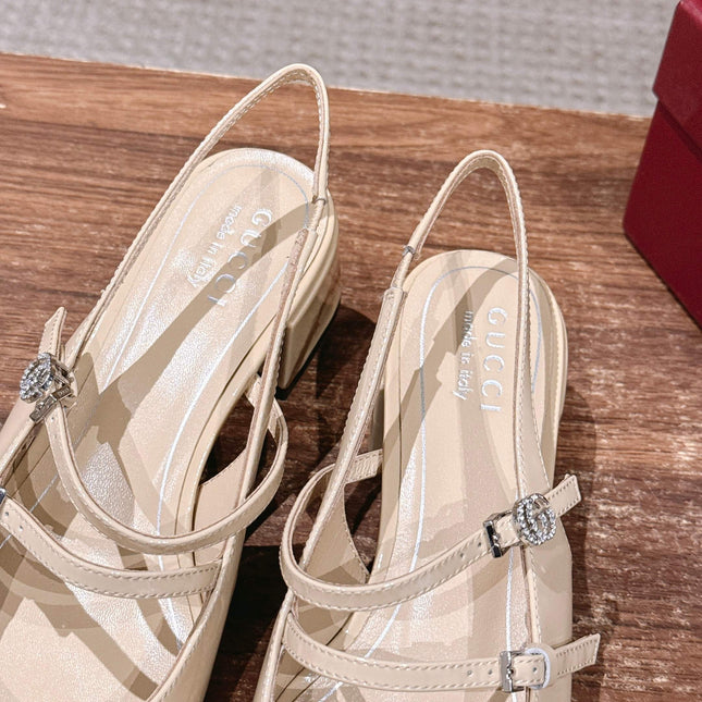 GUCCI 26S BLOCK-HEEL SLINGBACK PUMPS 45 MM IN CREAM BEIGE CALFSKIN