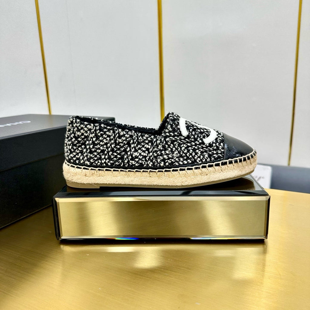 CC ESPADRILLES PLATFORM 25S IN BLACK MIX WHITE TWEED
