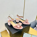BOWKNOT RHINESTONES MID HEEL SANDAL IN LIGHT PINK VELVET
