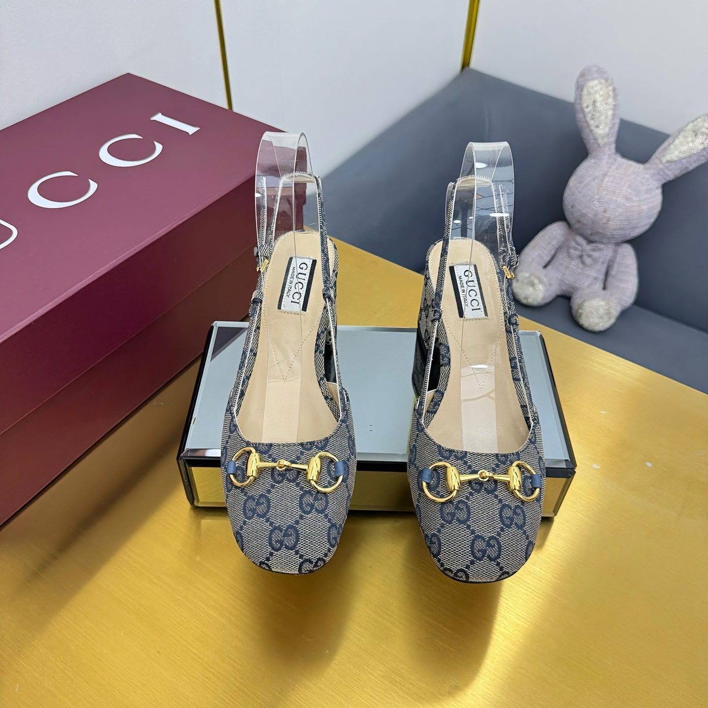 GG HIGH SLINGBACK 65 IN GREY LAMBSKIN WITH GOLD HARDWARE