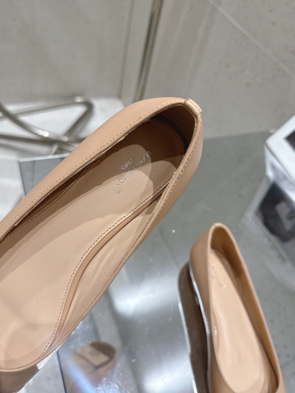 LV 26S POINTED TOE BALLET FLATS IN NUDE BEIGE CALFSKIN