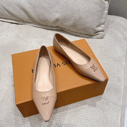 LV 26S POINTED TOE BALLET FLATS IN NUDE BEIGE CALFSKIN