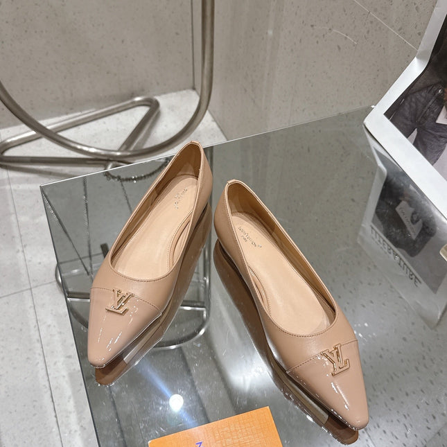 LV 26S POINTED TOE BALLET FLATS IN NUDE BEIGE CALFSKIN