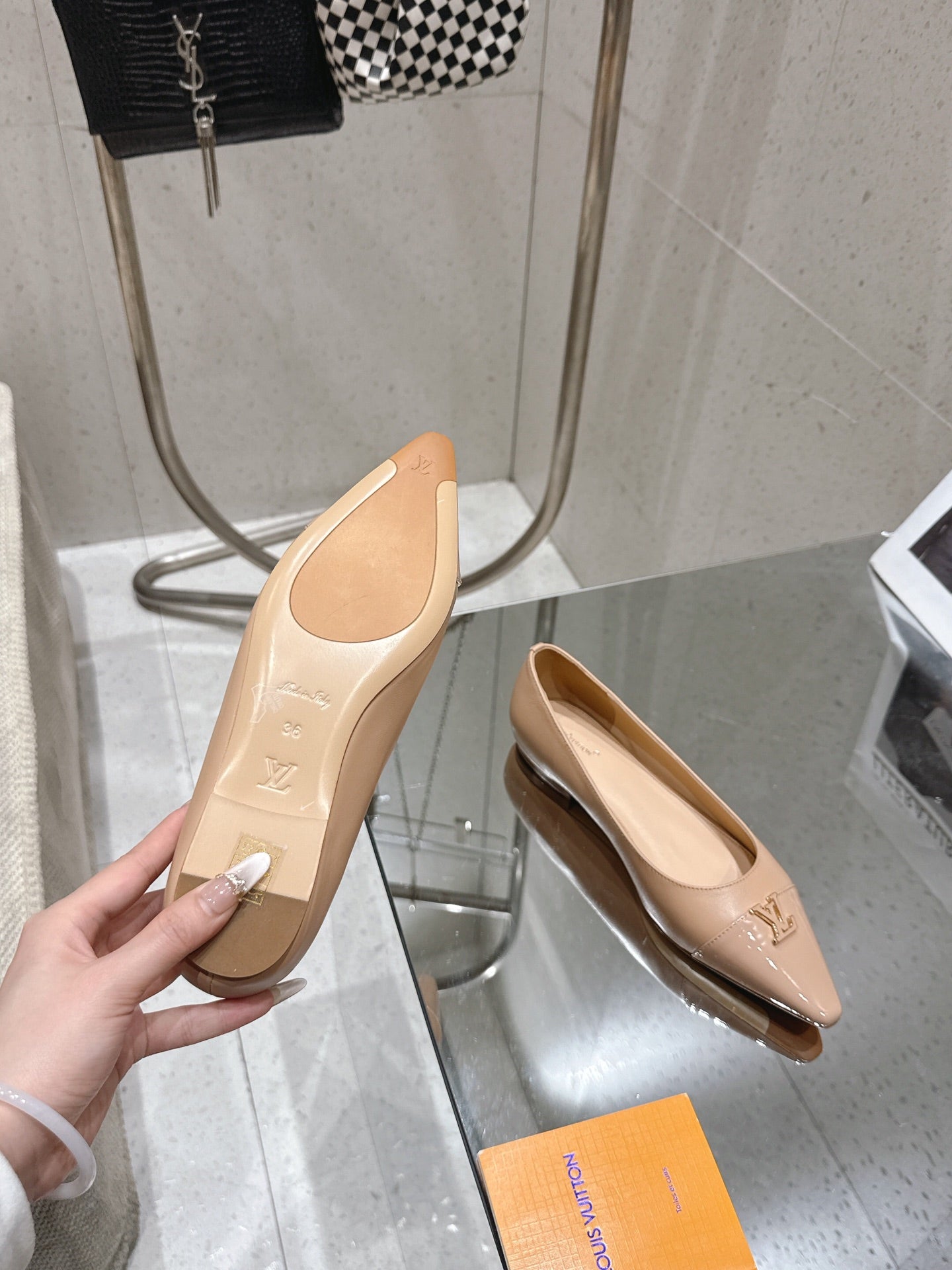 LV 26S POINTED TOE BALLET FLATS IN NUDE BEIGE CALFSKIN