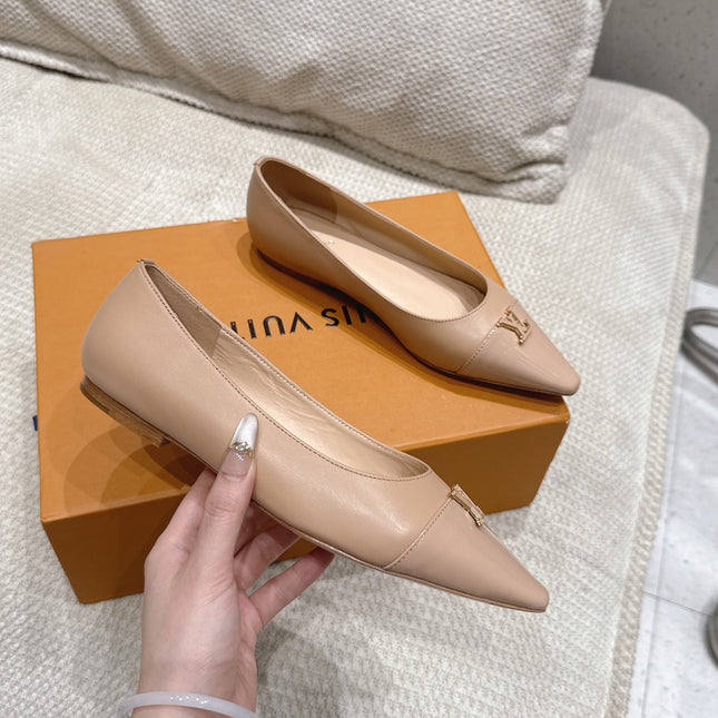 LV 26S POINTED TOE BALLET FLATS IN NUDE BEIGE CALFSKIN