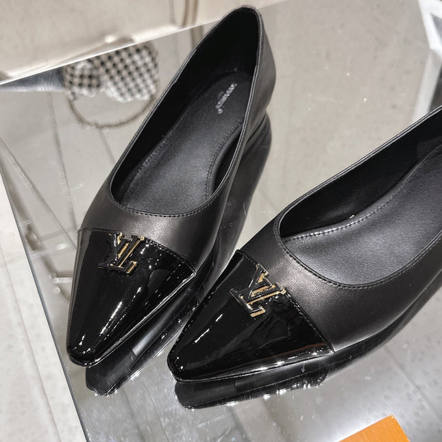 LV 26S POINTED TOE BALLET FLATS IN BLACK CALFSKIN