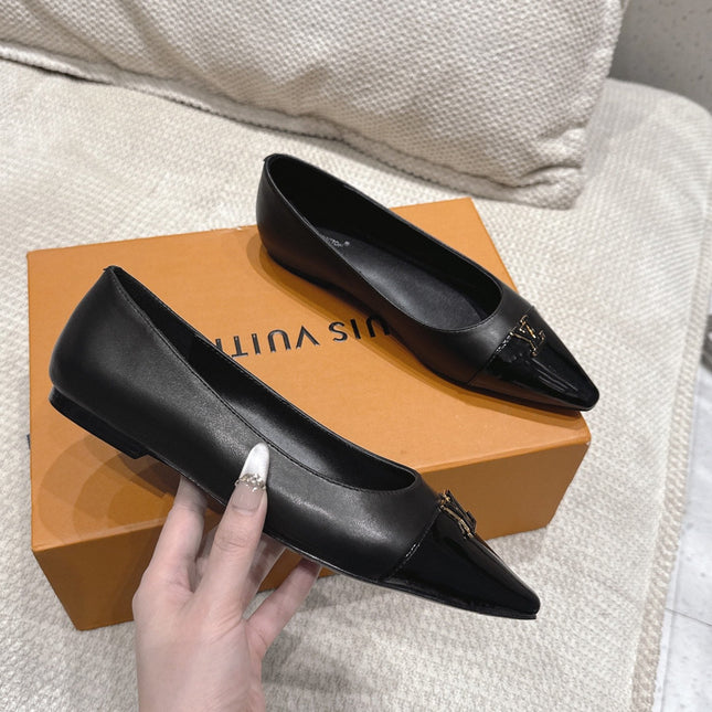 LV 26S POINTED TOE BALLET FLATS IN BLACK CALFSKIN