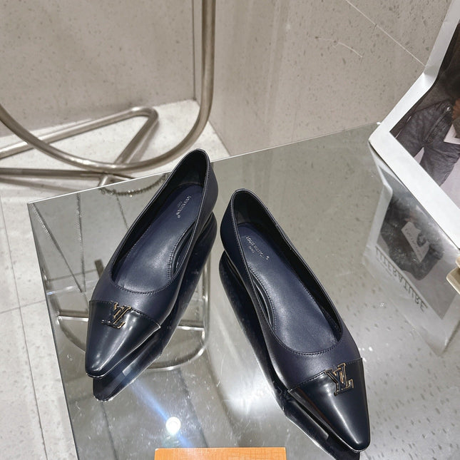 LV 26S POINTED TOE BALLET FLATS IN NAVY BLUE CALFSKIN