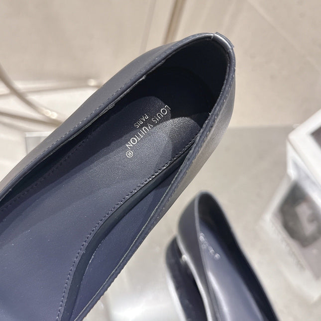 LV 26S POINTED TOE BALLET FLATS IN NAVY BLUE CALFSKIN
