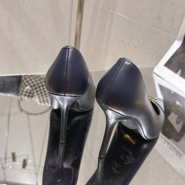 LV 26S POINTED TOE HIGH HEELS 95 MM IN BLACK BLUE CALFSKIN