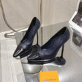 LV 26S POINTED TOE HIGH HEELS 95 MM IN BLACK BLUE CALFSKIN