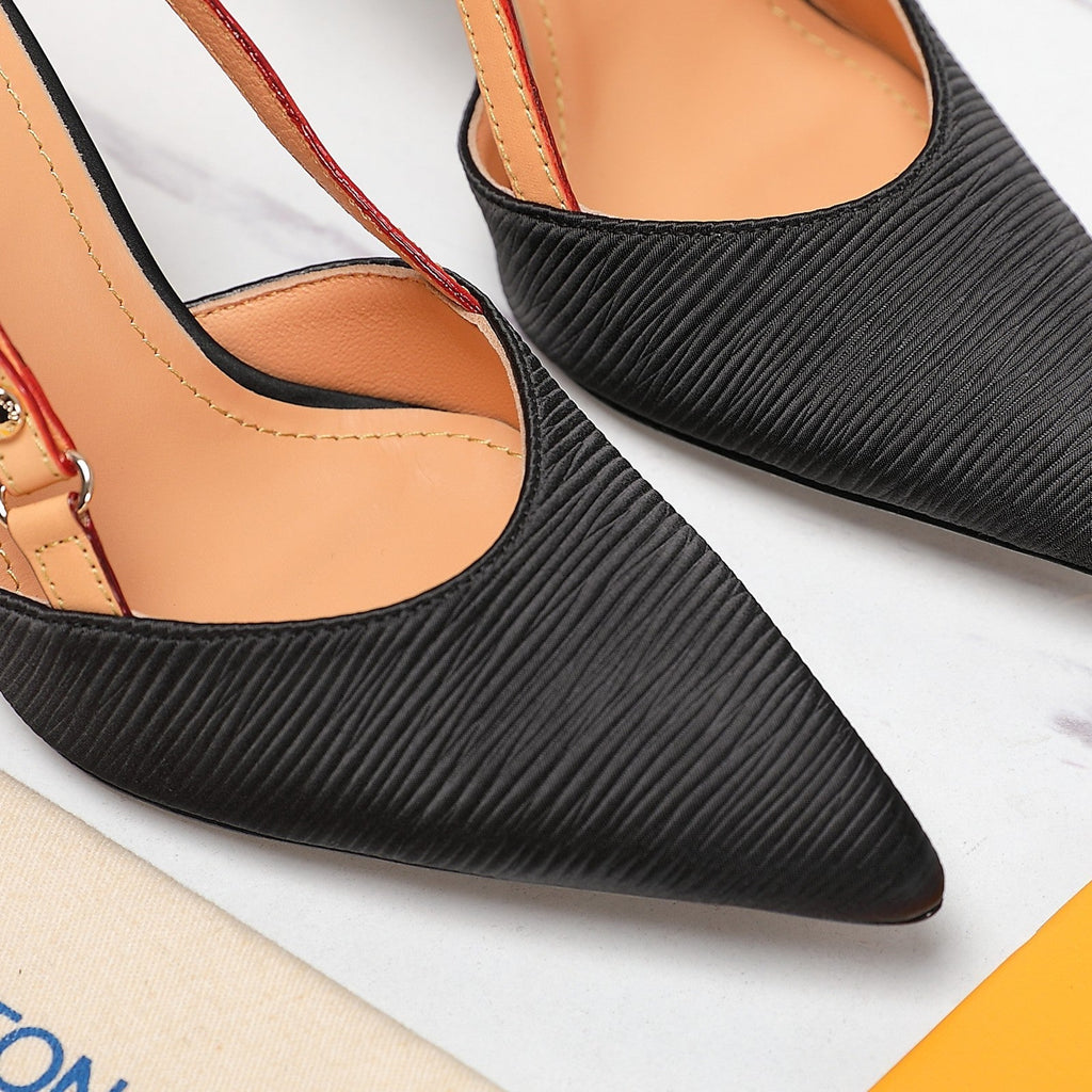 LV WOMEN BLOSSOM SLINGBACK PUMP IN BLACK EMBROIDERED FABRIC