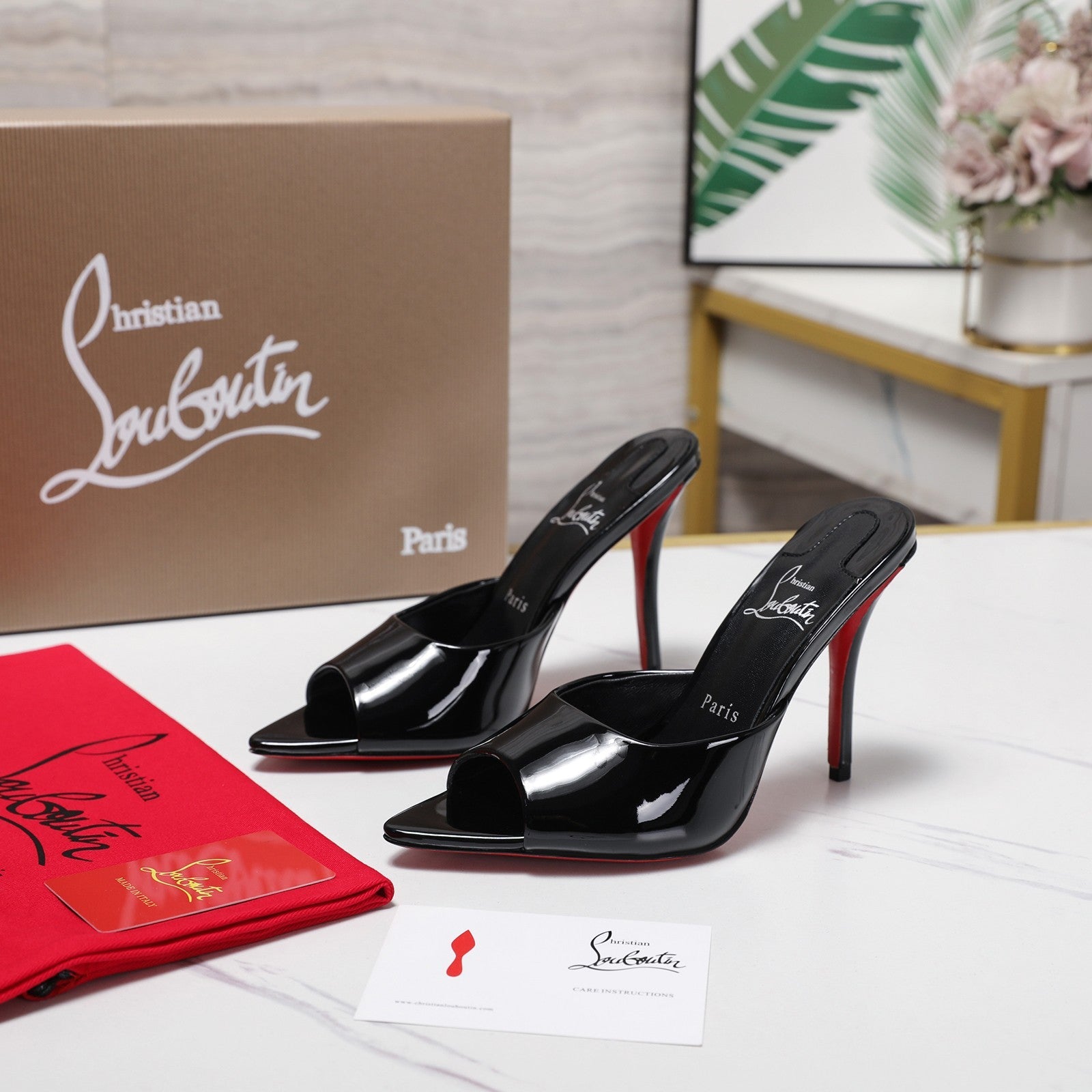 DOLLY SLIDE SANDALS 100MM IN BLACK CALFSKIN