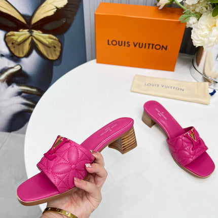 LV 26S MARE HIGH-HEELED MULE SANDALS IN PINK CALFSKIN