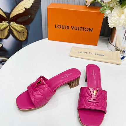 LV 26S MARE HIGH-HEELED MULE SANDALS IN PINK CALFSKIN