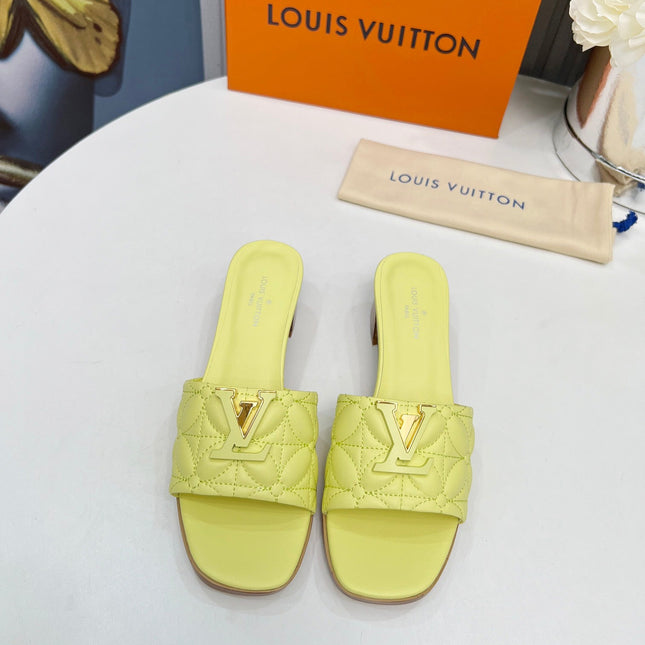 LV 26S MARE HIGH-HEELED MULE SANDALS IN LIGHT YELLOW CALFSKIN