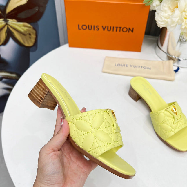 LV 26S MARE HIGH-HEELED MULE SANDALS IN LIGHT YELLOW CALFSKIN
