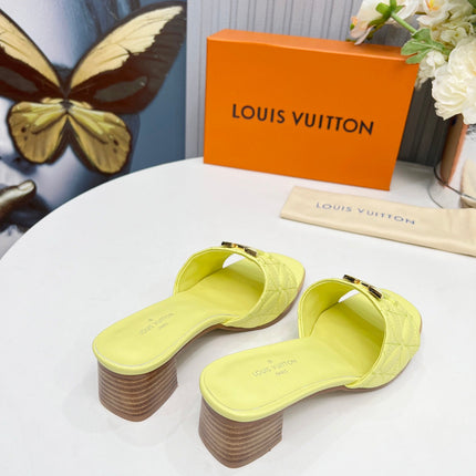 LV 26S MARE HIGH-HEELED MULE SANDALS IN LIGHT YELLOW CALFSKIN