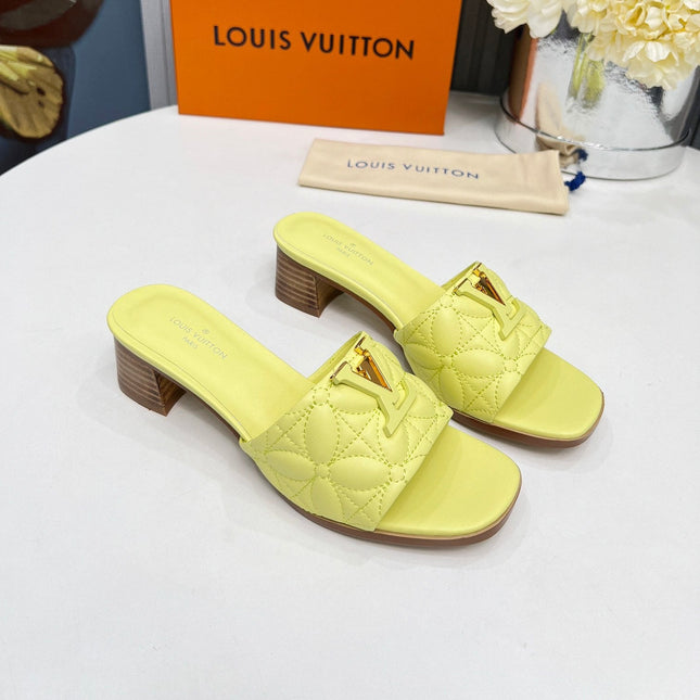 LV 26S MARE HIGH-HEELED MULE SANDALS IN LIGHT YELLOW CALFSKIN