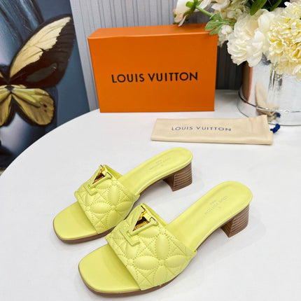 LV 26S MARE HIGH-HEELED MULE SANDALS IN LIGHT YELLOW CALFSKIN