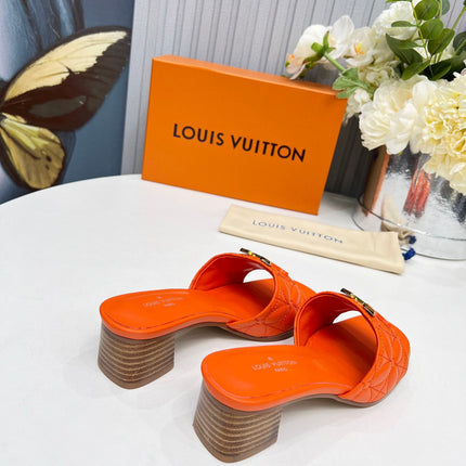 LV 26S MARE HIGH-HEELED MULE SANDALS IN ORANGE CALFSKIN