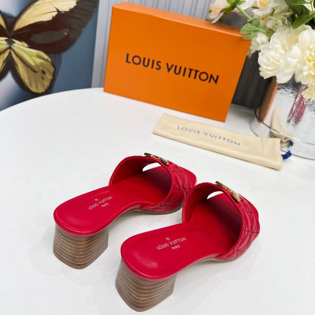 LV 26S MARE HIGH-HEELED MULE SANDALS IN RED CALFSKIN