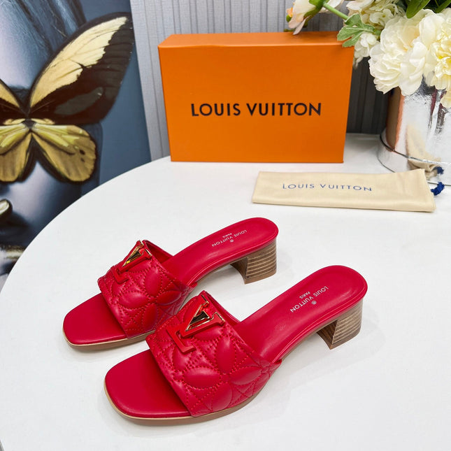 LV 26S MARE HIGH-HEELED MULE SANDALS IN RED CALFSKIN