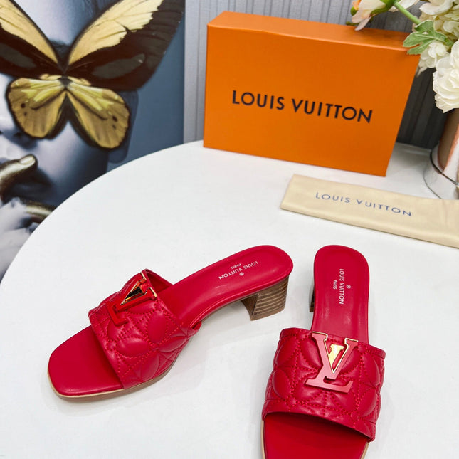 LV 26S MARE HIGH-HEELED MULE SANDALS IN RED CALFSKIN