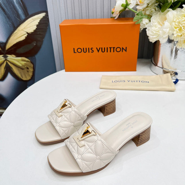 LV 26S MARE HIGH-HEELED MULE SANDALS IN IVORY BEIGE CALFSKIN