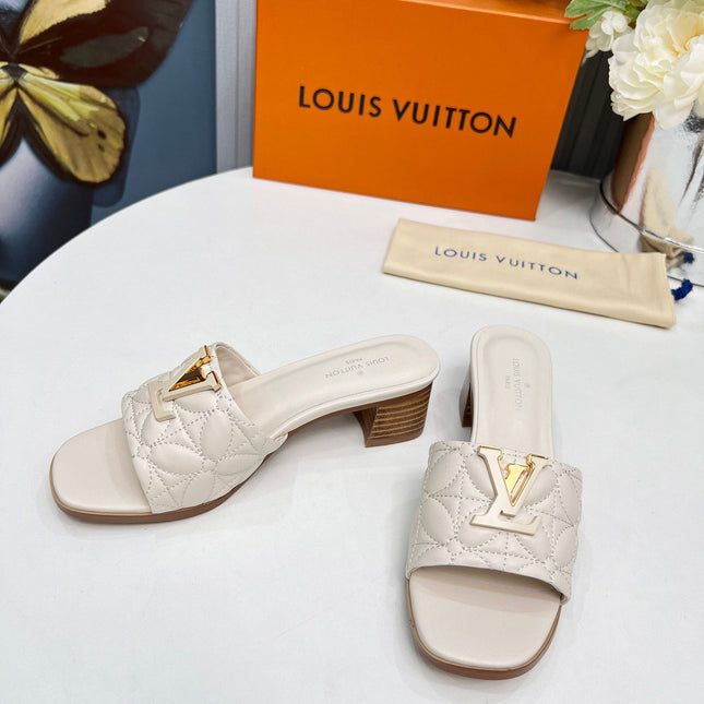 LV 26S MARE HIGH-HEELED MULE SANDALS IN IVORY BEIGE CALFSKIN