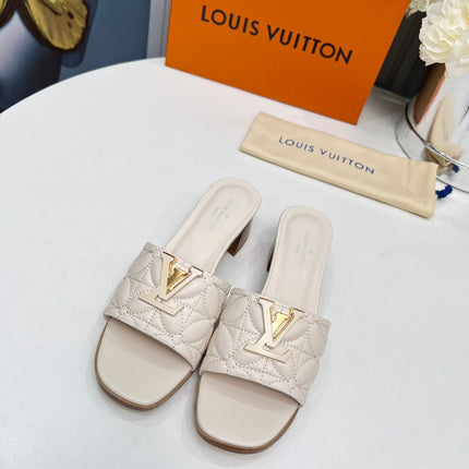 LV 26S MARE HIGH-HEELED MULE SANDALS IN IVORY BEIGE CALFSKIN
