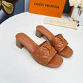 LV 26S MARE HIGH-HEELED MULE SANDALS IN BROWN CALFSKIN