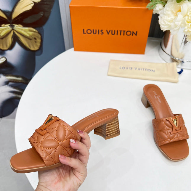 LV 26S MARE HIGH-HEELED MULE SANDALS IN BROWN CALFSKIN