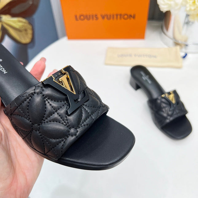 LV 26S MARE HIGH-HEELED MULE SANDALS IN BLACK CALFSKIN