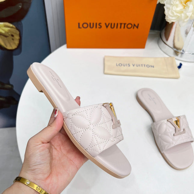LV 26S MARE FLAT MULES IN ASH BEIGE CALFSKIN