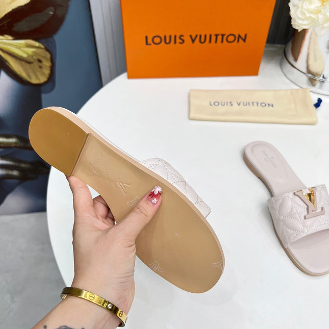 LV 26S MARE FLAT MULES IN ASH BEIGE CALFSKIN