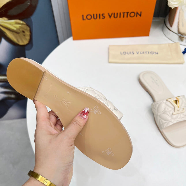 LV 26S MARE FLAT MULES IN IVORY BEIGE CALFSKIN