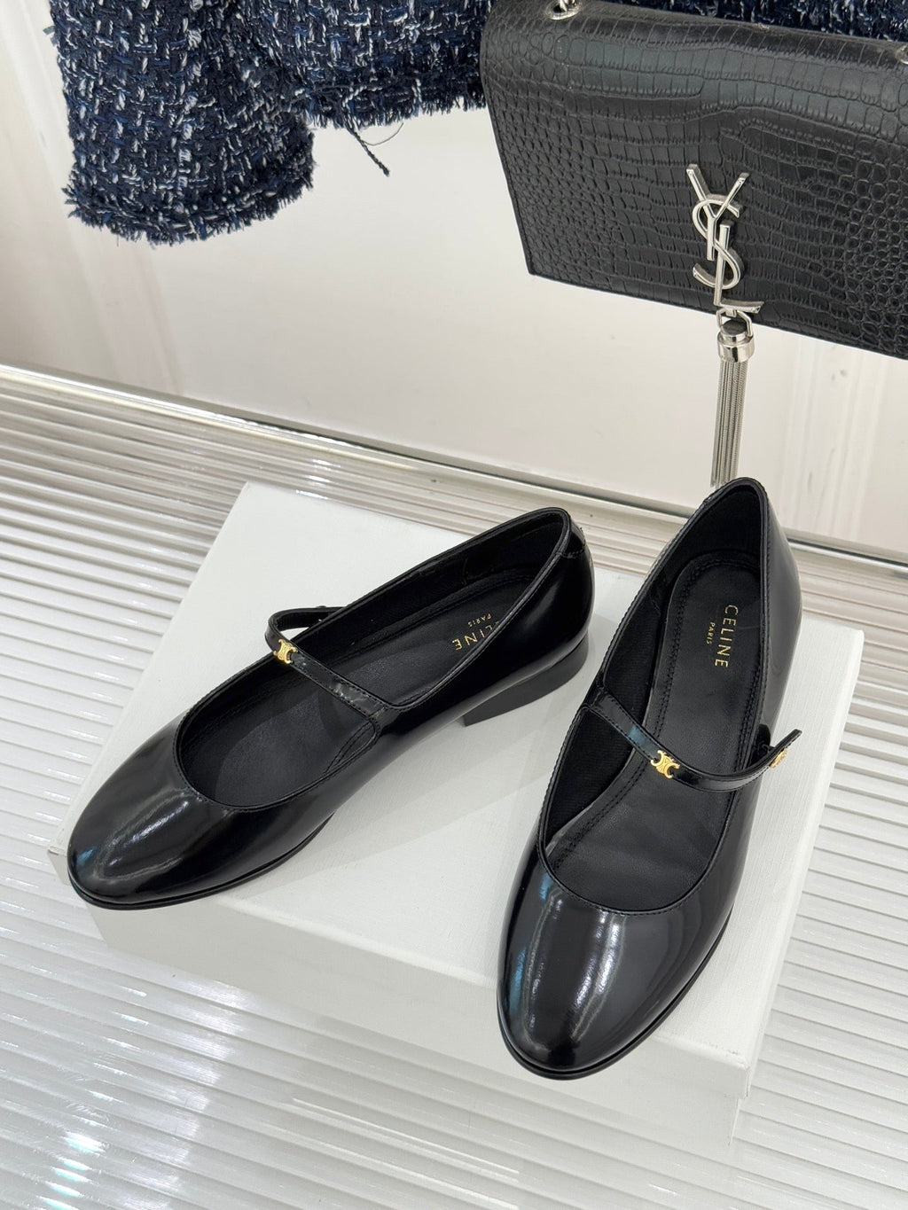 CELINE 26S MARY JANE SHOES IN BLACK LAMBSKIN
