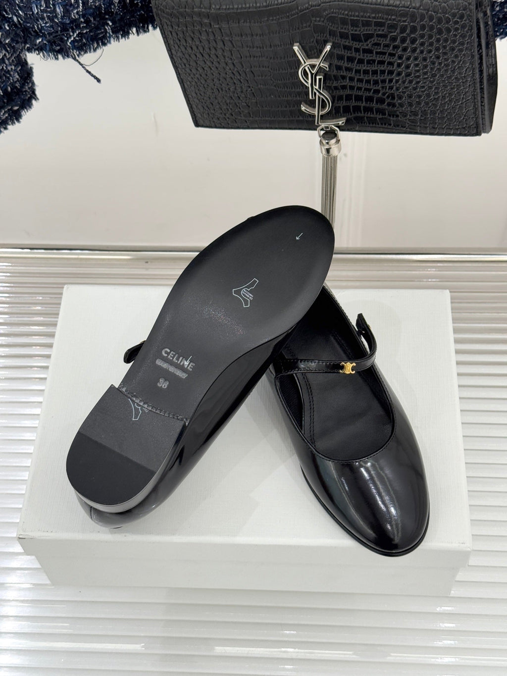 CELINE 26S MARY JANE SHOES IN BLACK LAMBSKIN