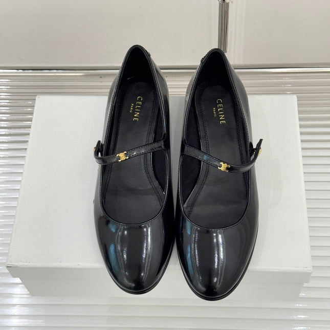 CELINE 26S MARY JANE SHOES IN BLACK LAMBSKIN