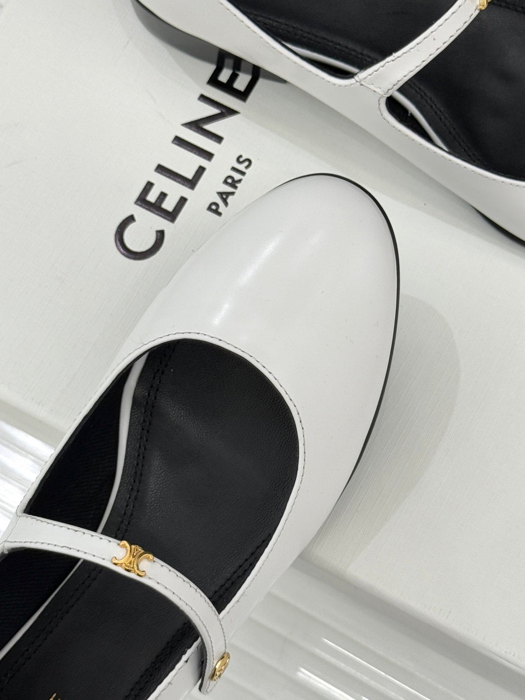 CELINE 26S MARY JANE SHOES IN WHITE LAMBSKIN