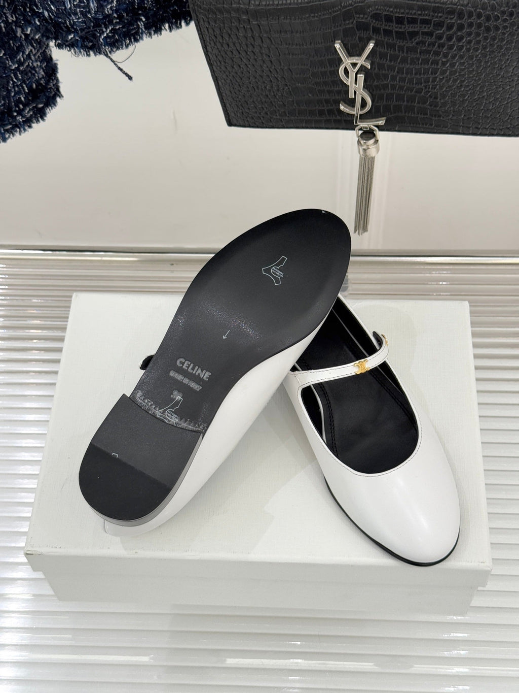 CELINE 26S MARY JANE SHOES IN WHITE LAMBSKIN