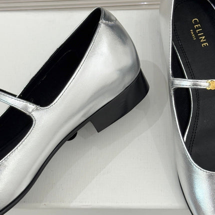 CELINE 26S MARY JANE SHOES IN SILVER LAMBSKIN