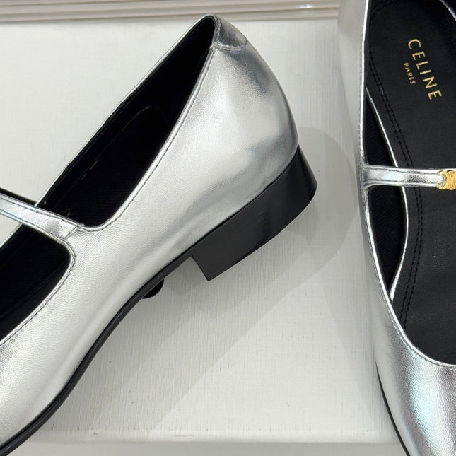 CELINE 26S MARY JANE SHOES IN SILVER LAMBSKIN