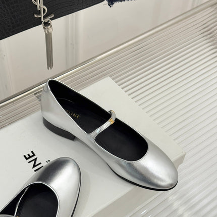CELINE 26S MARY JANE SHOES IN SILVER LAMBSKIN