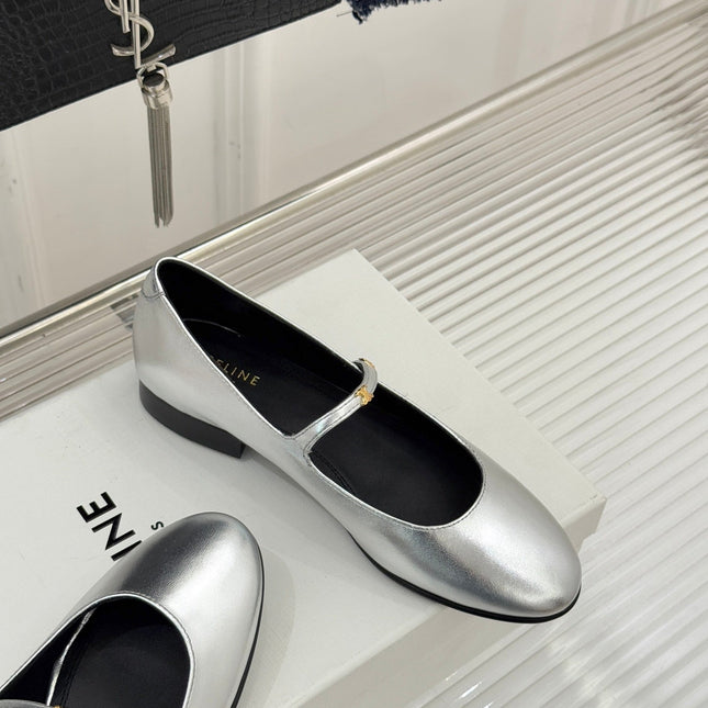 CELINE 26S MARY JANE SHOES IN SILVER LAMBSKIN