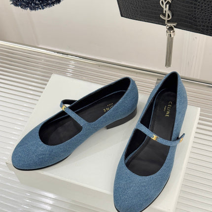 CELINE 26S MARY JANE SHOES IN BLUE DENIM