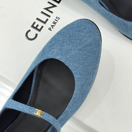 CELINE 26S MARY JANE SHOES IN BLUE DENIM