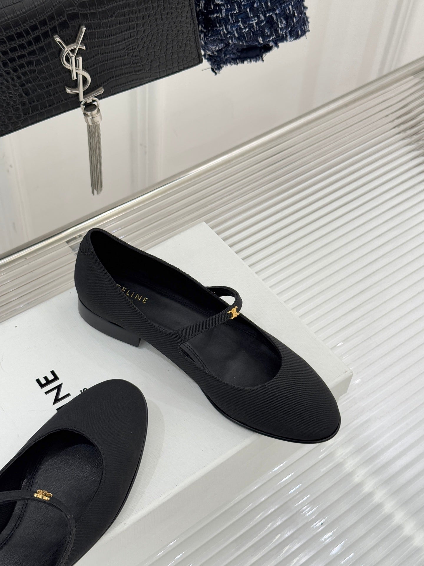 CELINE 26S MARY JANE SHOES IN BLACK FABRIC