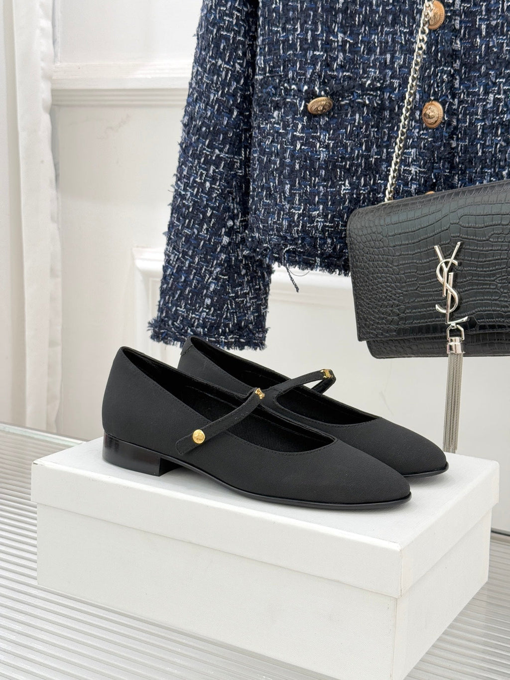 CELINE 26S MARY JANE SHOES IN BLACK FABRIC